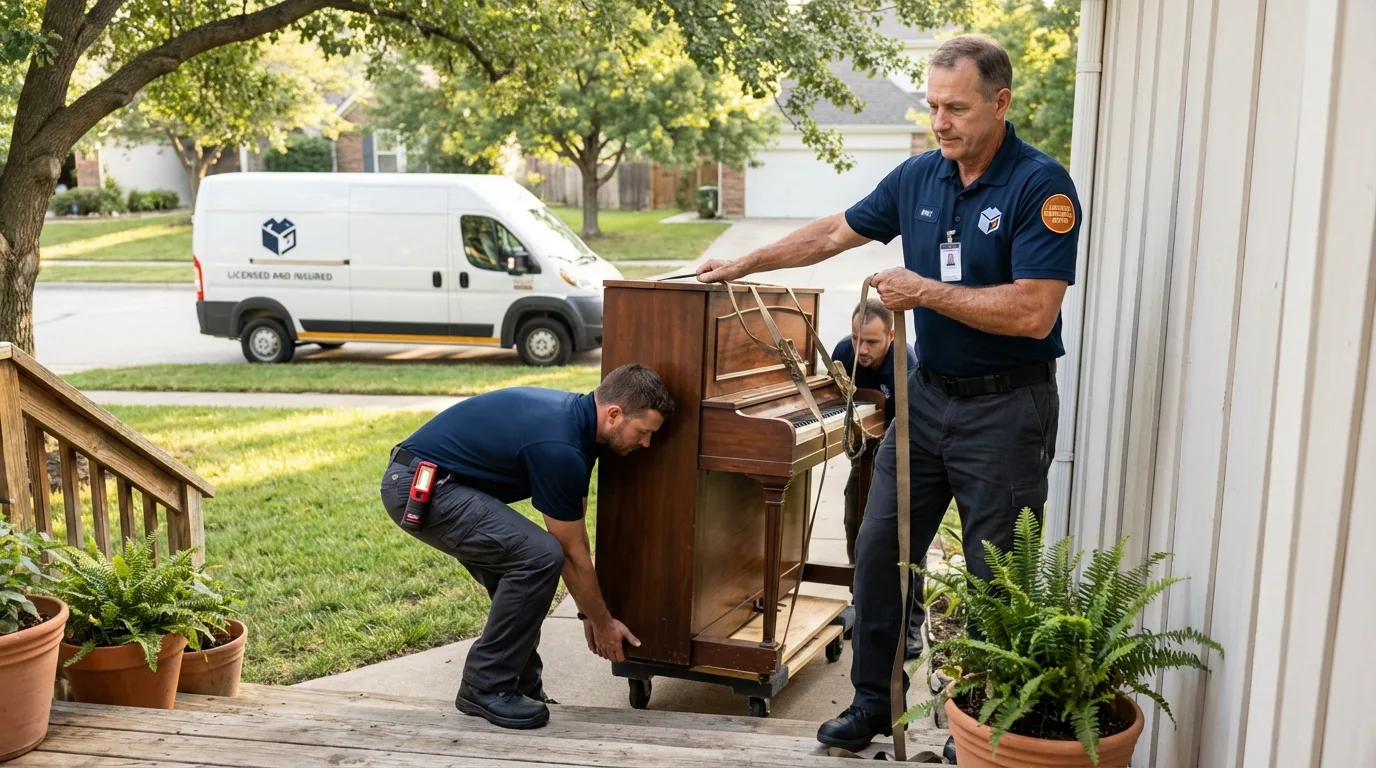 Licensed piano movers securing grand piano in Pembroke Pines, FL