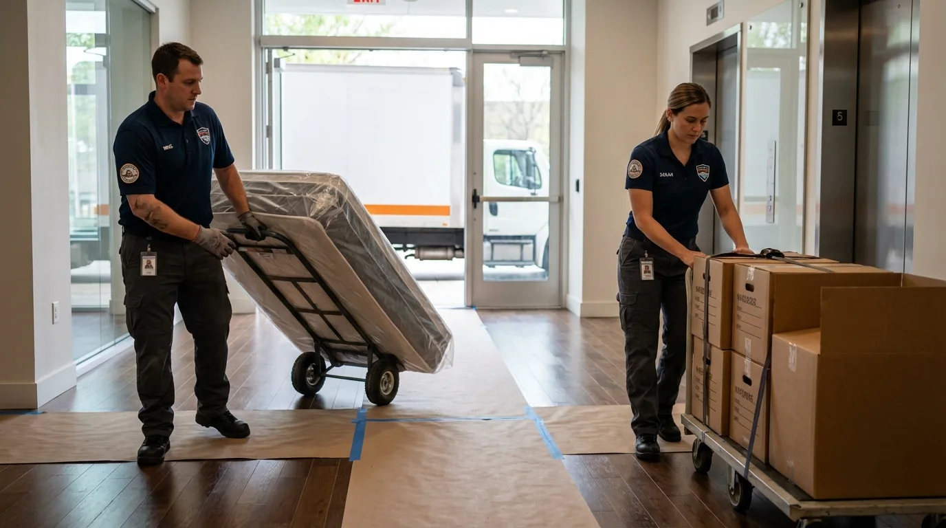 Professional apartment movers loading elevator in Pembroke Pines, FL
